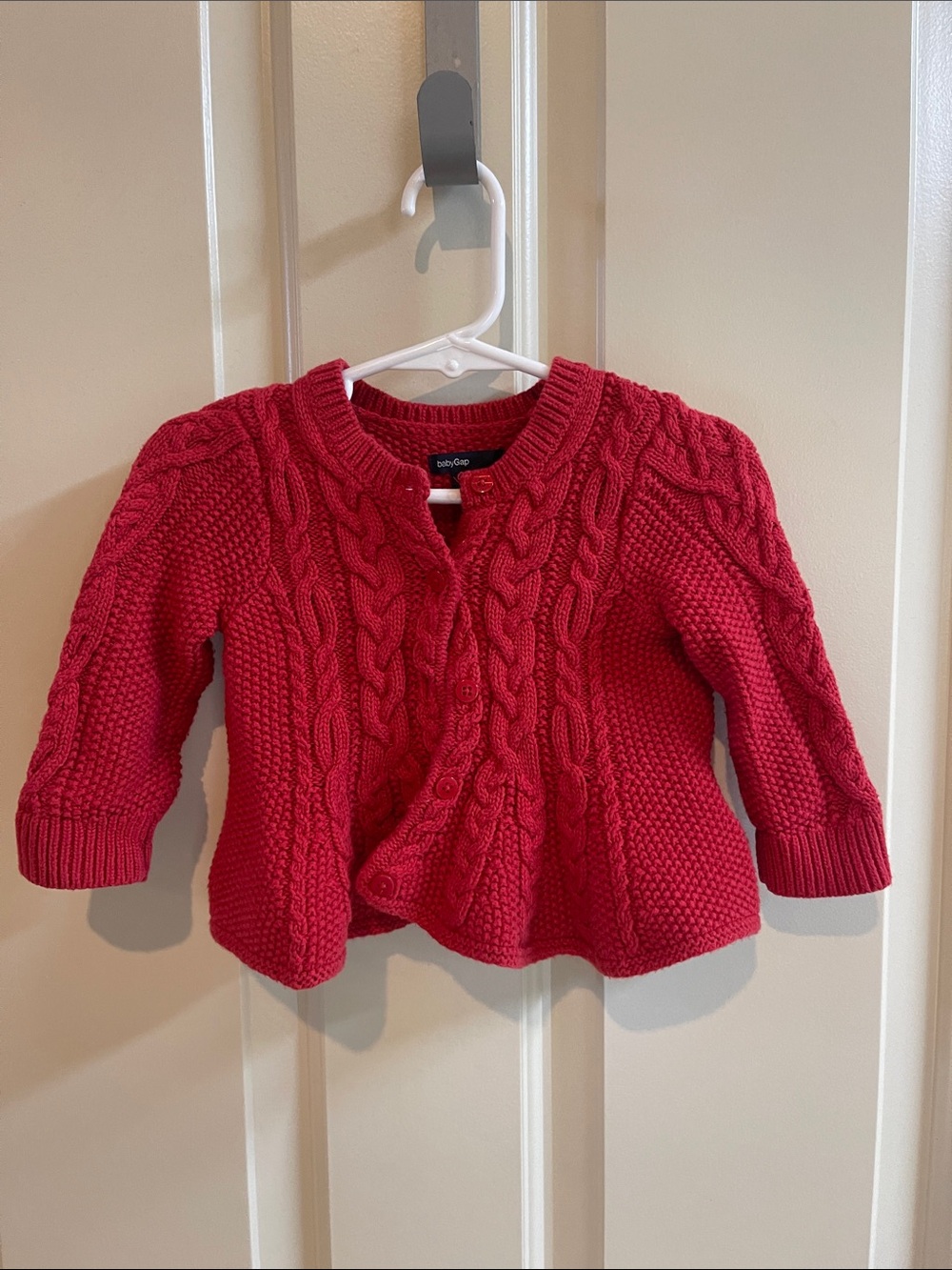 GAP Bright Red Cable-Knit Peplum Cardigan - Picture 5 of 6